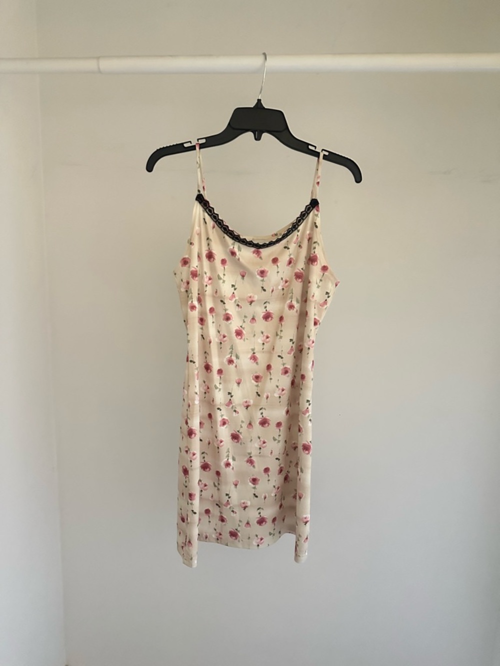 Floral Slip Dress - Cream with Pink Roses